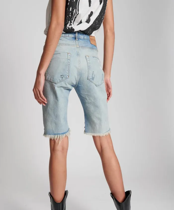 One Teaspoon Denim Shorts Women Kansas Cut Off Truckers Mid Waist Short