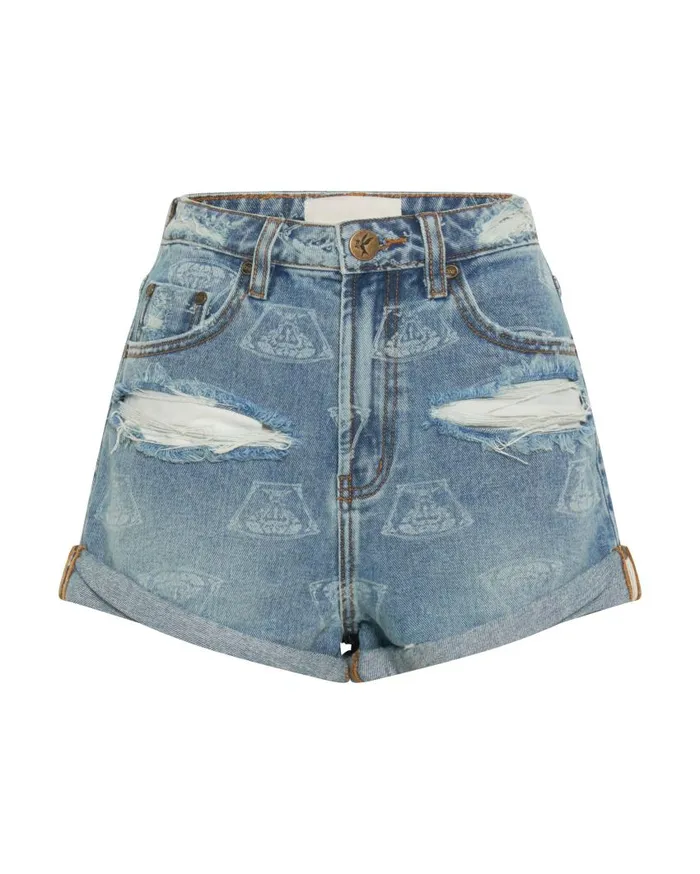 One Teaspoon Denim Shorts Women Medusa Bandits High Waist Denim Short