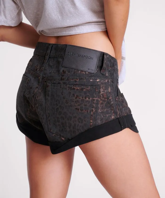 One Teaspoon Denim Shorts Women Night Animal Bandits Low Waist Denim Shorts