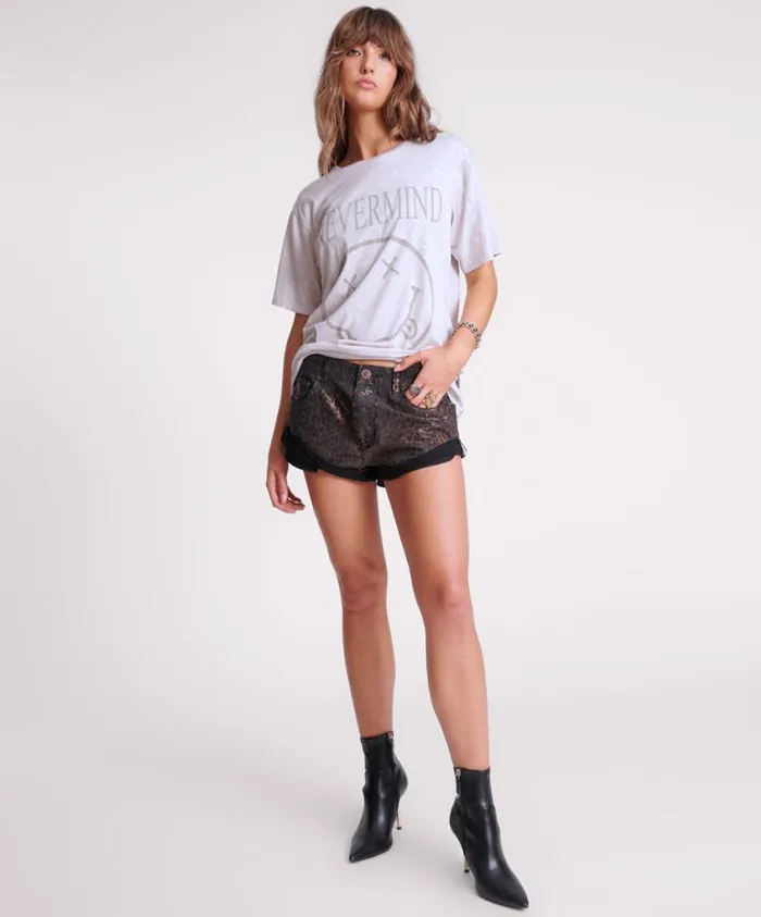 One Teaspoon Denim Shorts Women Night Animal Bandits Low Waist Denim Shorts