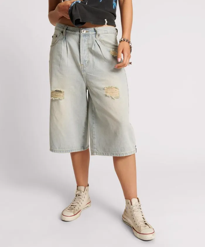 One Teaspoon Denim Shorts Women Old West Beastie Low Waist Wide Leg Denim Shorts