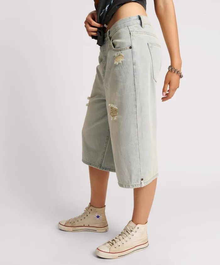 One Teaspoon Denim Shorts Women Old West Beastie Low Waist Wide Leg Denim Shorts