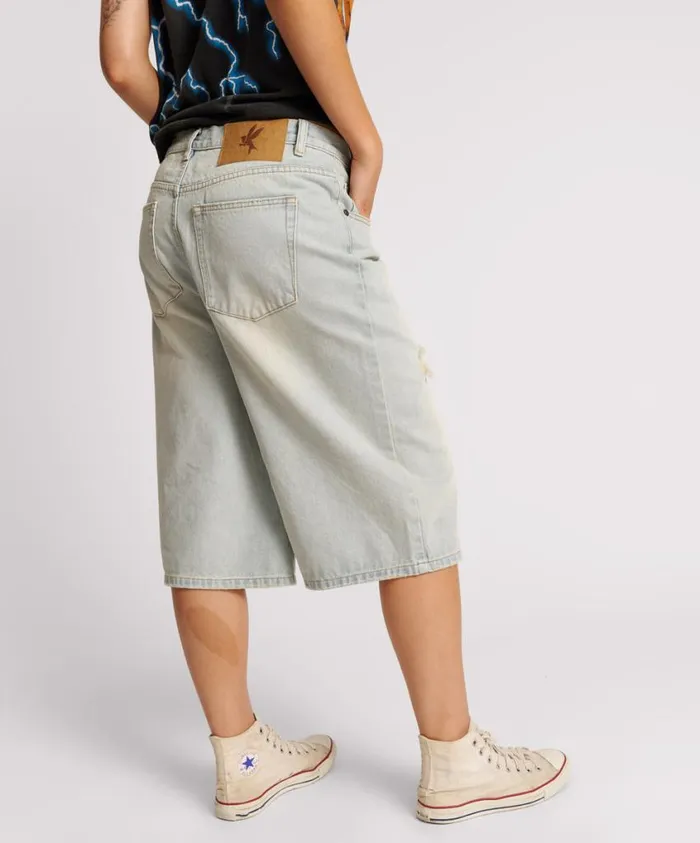 One Teaspoon Denim Shorts Women Old West Beastie Low Waist Wide Leg Denim Shorts