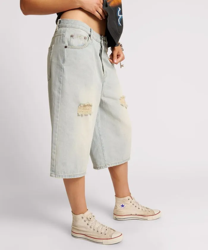 One Teaspoon Denim Shorts Women Old West Beastie Low Waist Wide Leg Denim Shorts