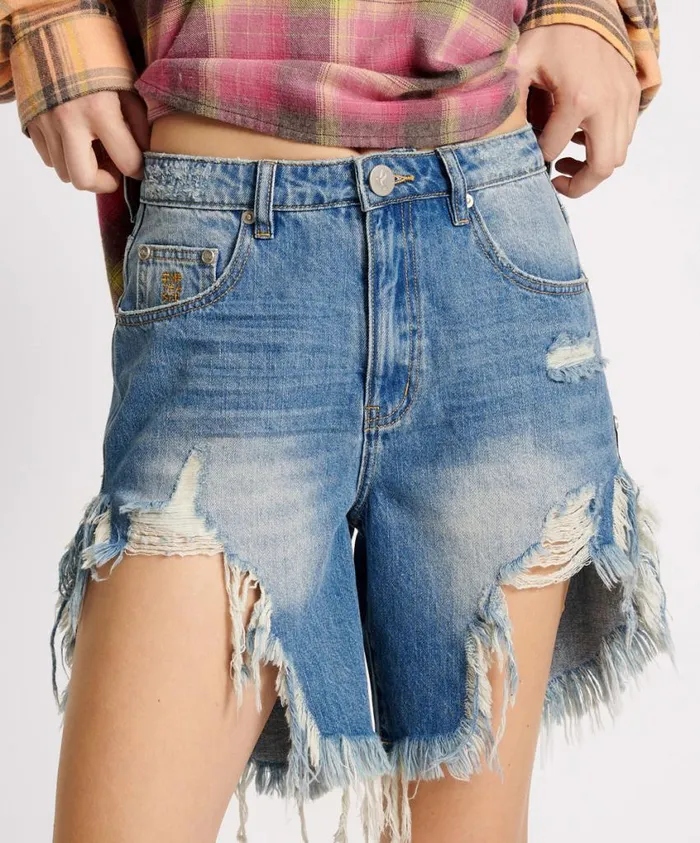 One Teaspoon Denim Shorts Women Pacifica Frankies High Waist Denim Short