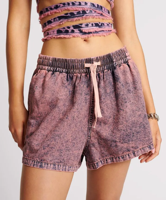 One Teaspoon Denim Shorts Women Pink Acid Denim Boxer Shorts