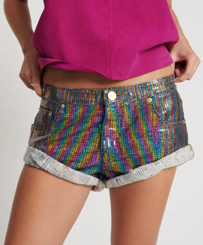 One Teaspoon Denim Shorts Women Rainbow Sequin Denim Short 8211 Bandits Low Waist