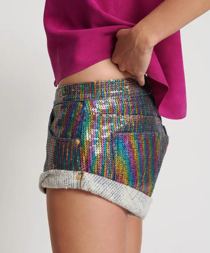 One Teaspoon Denim Shorts Women Rainbow Sequin Denim Short 8211 Bandits Low Waist
