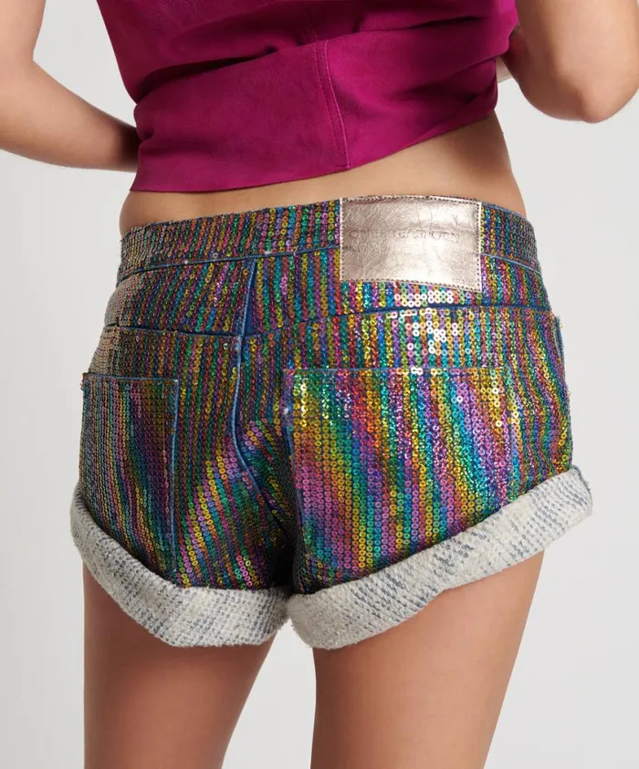 One Teaspoon Denim Shorts Women Rainbow Sequin Denim Short 8211 Bandits Low Waist