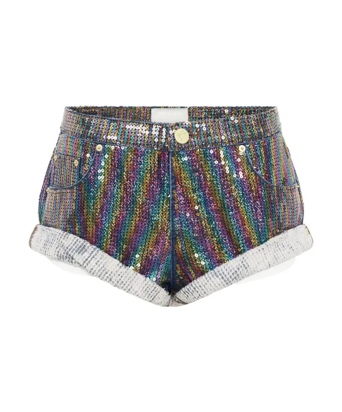 One Teaspoon Denim Shorts Women Rainbow Sequin Denim Short 8211 Bandits Low Waist