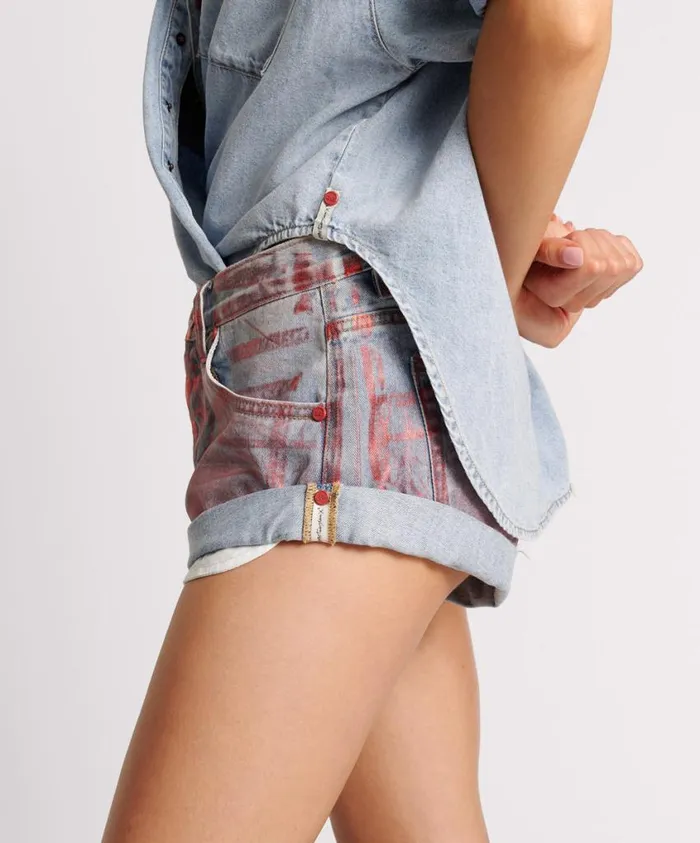 One Teaspoon Denim Shorts Women Red Devil Bandits Low Waist Denim Shorts