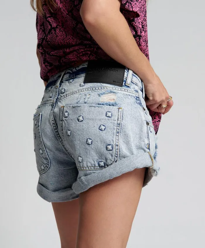 One Teaspoon Denim Shorts Women Riveted Smiths Tailored Low Waist Denim Short