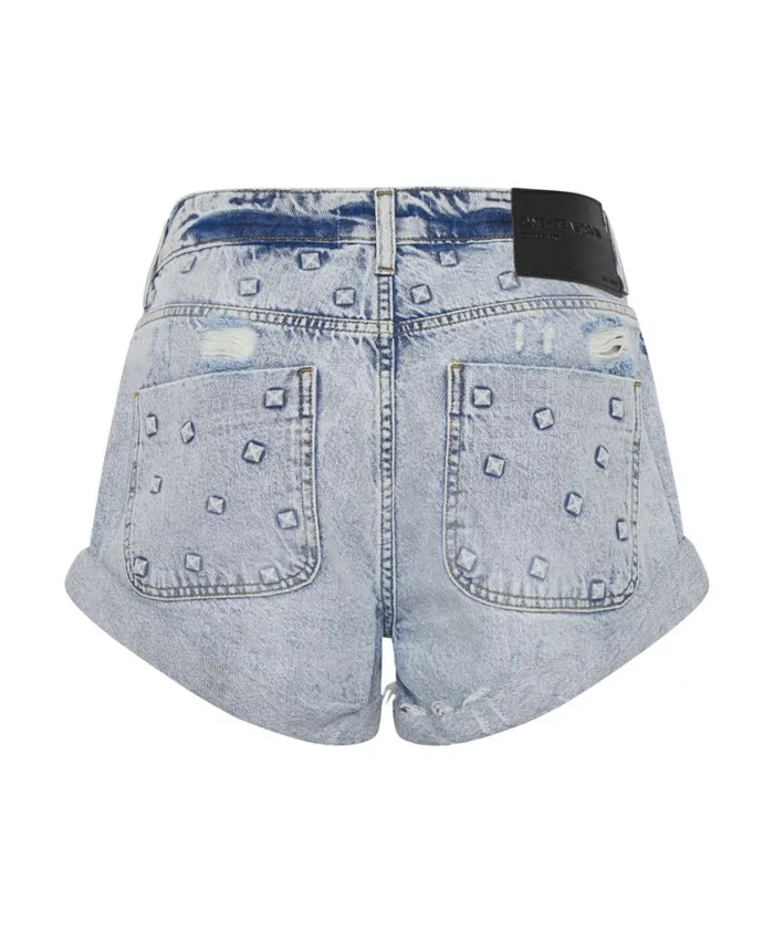 One Teaspoon Denim Shorts Women Riveted Smiths Tailored Low Waist Denim Short