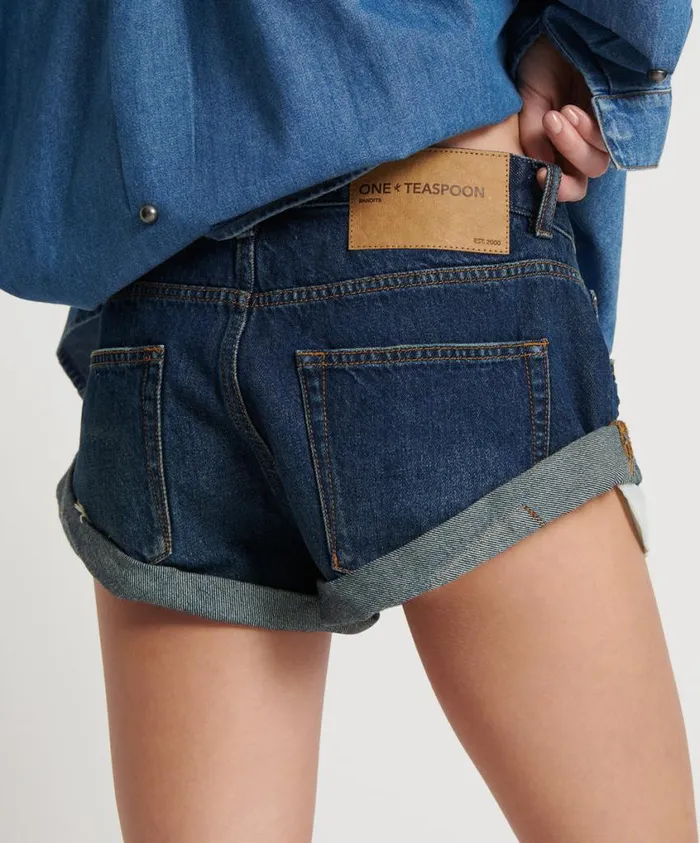 One Teaspoon Denim Shorts Women Royal Blue Bandits Low Waist Denim Short