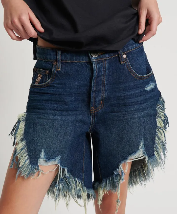 One Teaspoon Denim Shorts Women Royal Blue Frankies Long Length Denim Short