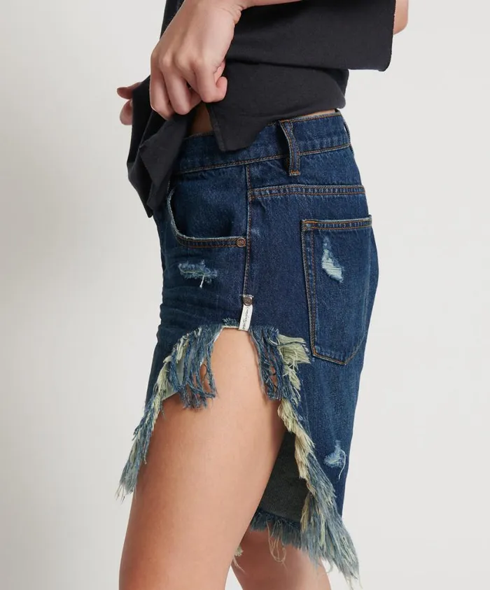 One Teaspoon Denim Shorts Women Royal Blue Frankies Long Length Denim Short