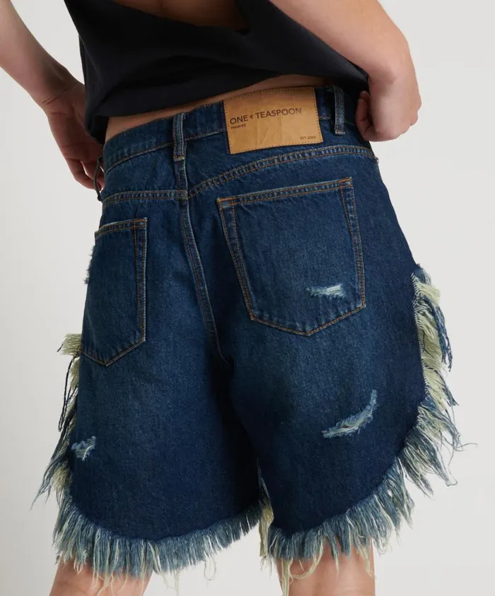 One Teaspoon Denim Shorts Women Royal Blue Frankies Long Length Denim Short