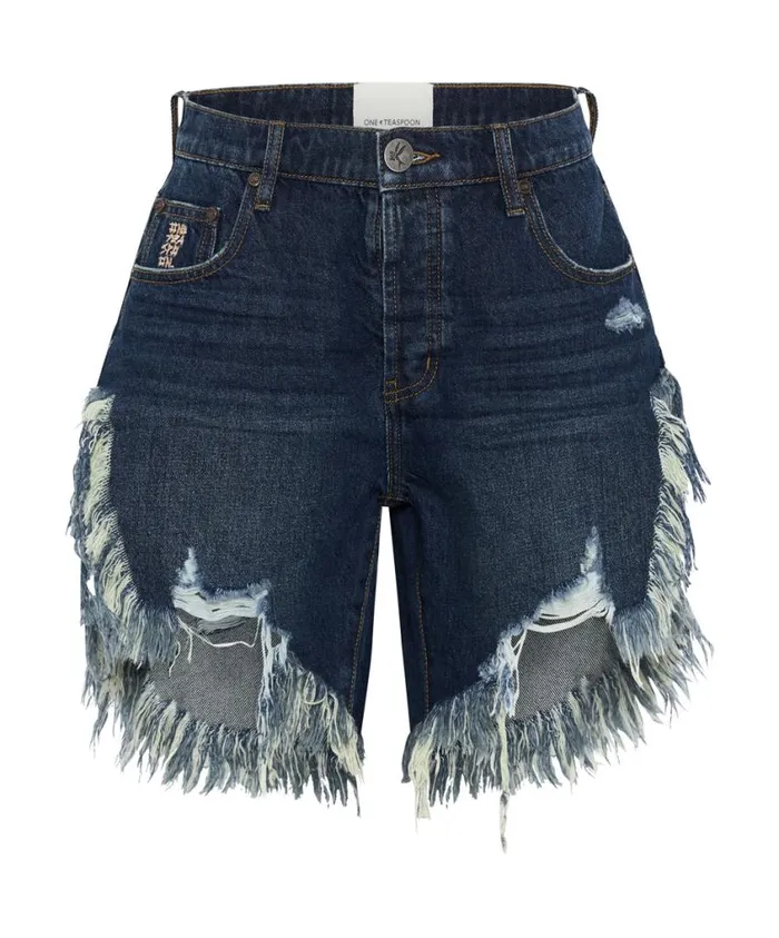 One Teaspoon Denim Shorts Women Royal Blue Frankies Long Length Denim Short