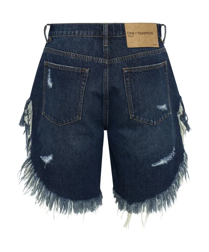 One Teaspoon Denim Shorts Women Royal Blue Frankies Long Length Denim Short