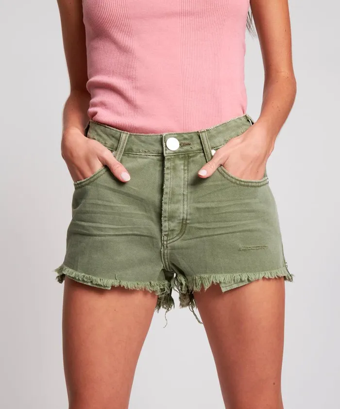 One Teaspoon Denim Shorts Women Super Khaki Bonita High Waist Denim Short