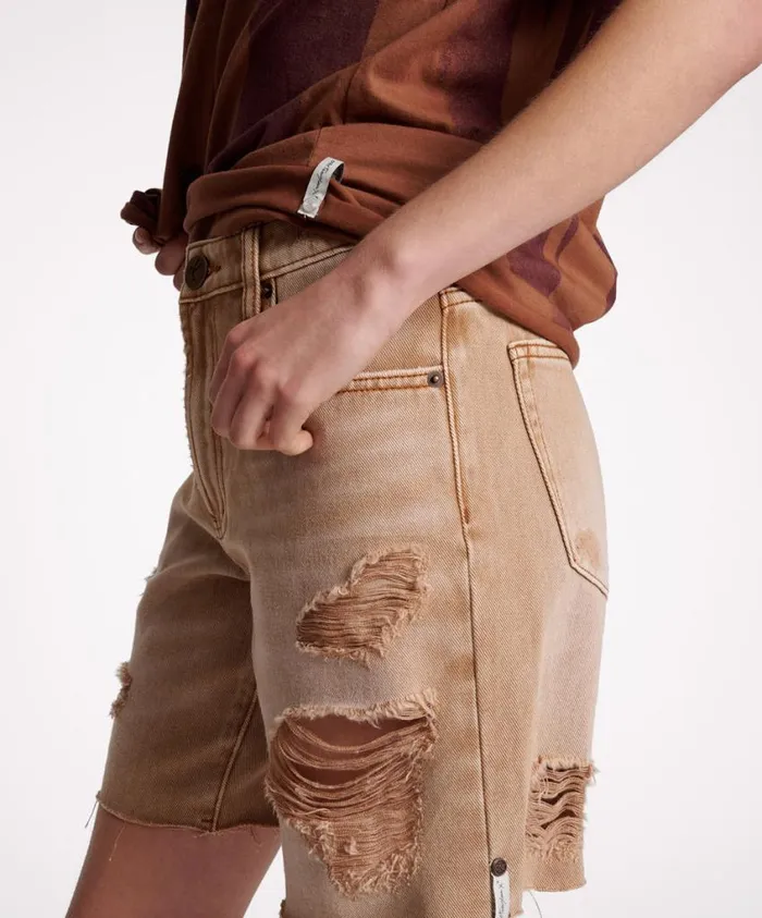 One Teaspoon Denim Shorts Women Tobacco Jackson Mid Waist Wide Leg Shorts