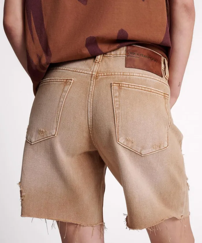 One Teaspoon Denim Shorts Women Tobacco Jackson Mid Waist Wide Leg Shorts