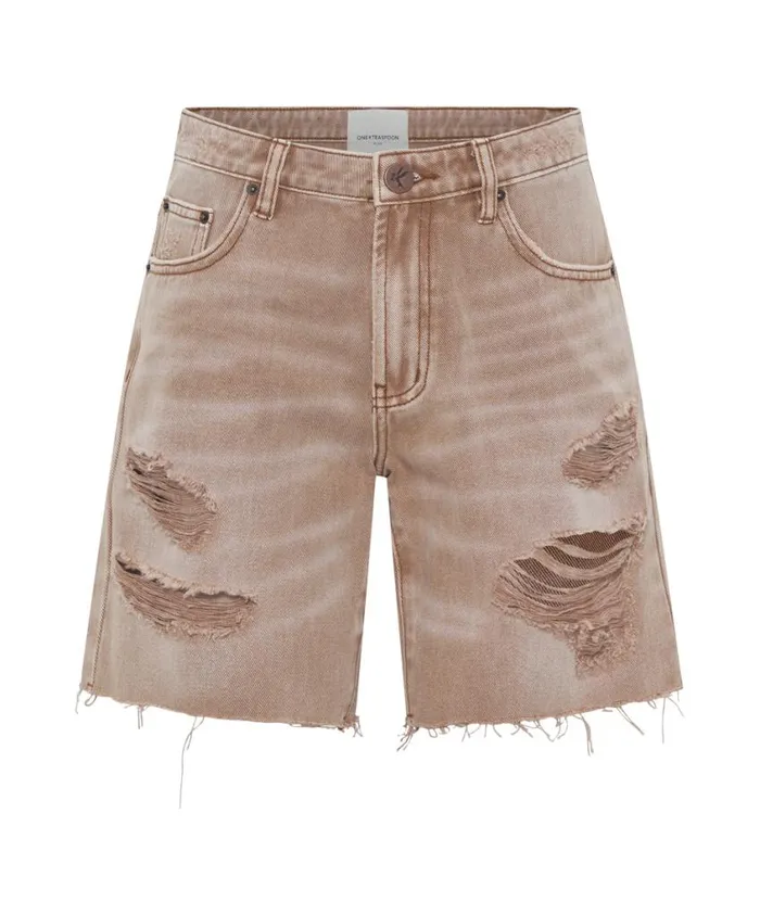 One Teaspoon Denim Shorts Women Tobacco Jackson Mid Waist Wide Leg Shorts