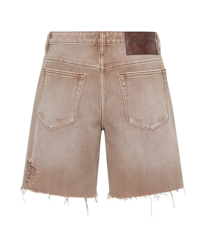 One Teaspoon Denim Shorts Women Tobacco Jackson Mid Waist Wide Leg Shorts