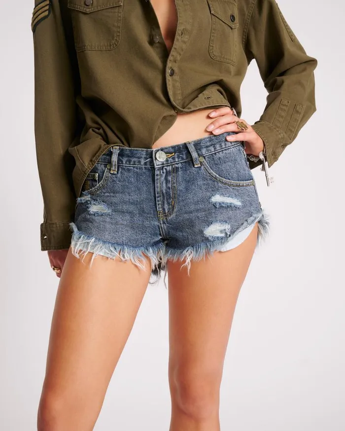 One Teaspoon Denim Shorts Women Used Blue Dukes Low Waist Denim Shorts