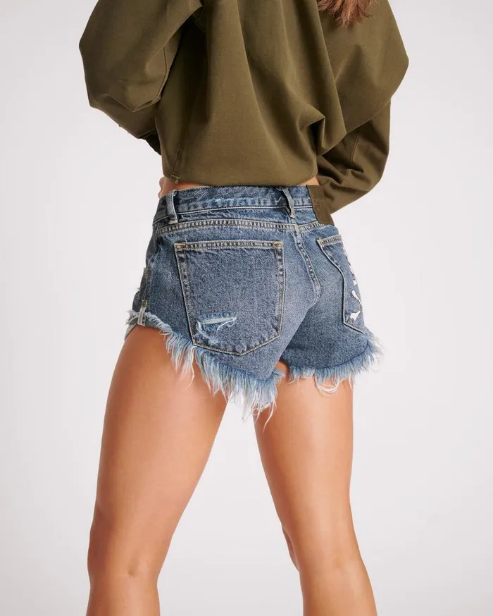One Teaspoon Denim Shorts Women Used Blue Dukes Low Waist Denim Shorts