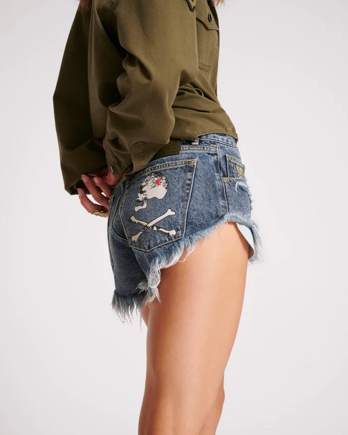 One Teaspoon Denim Shorts Women Used Blue Dukes Low Waist Denim Shorts
