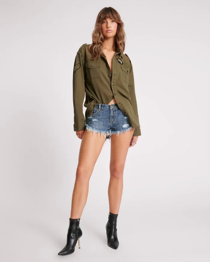 One Teaspoon Denim Shorts Women Used Blue Dukes Low Waist Denim Shorts