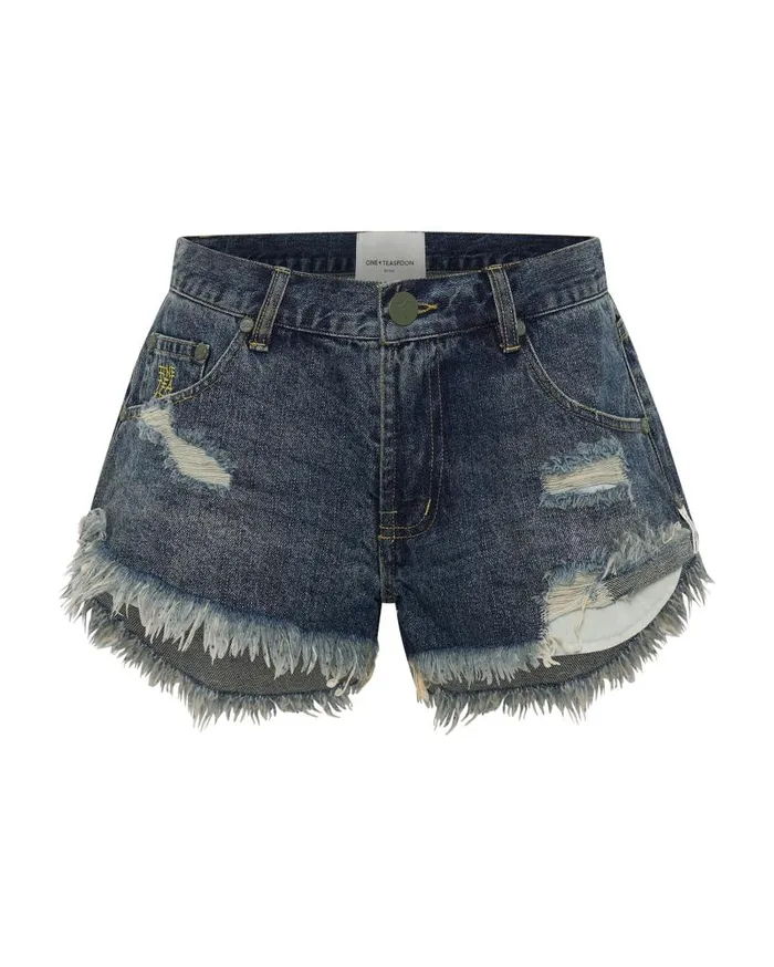 One Teaspoon Denim Shorts Women Used Blue Dukes Low Waist Denim Shorts
