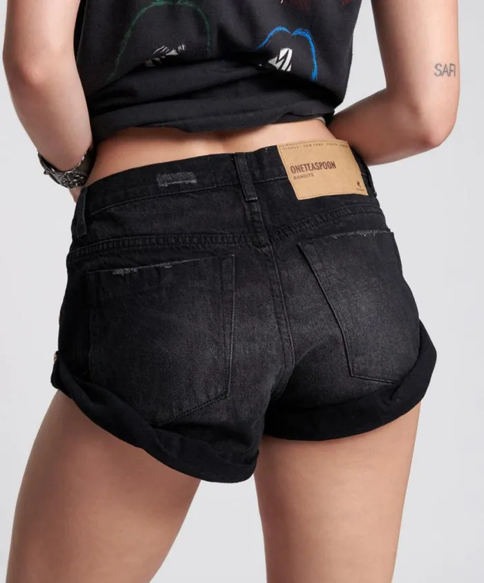 One Teaspoon Denim Shorts Women Worn Black Bandit Low Waist Short
