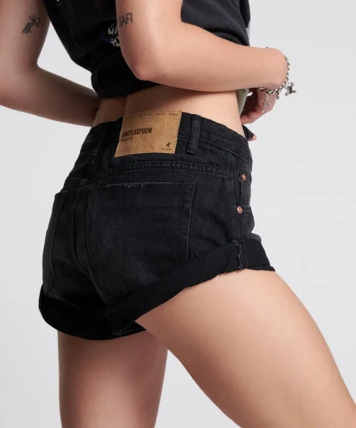 One Teaspoon Denim Shorts Women Worn Black Bandit Low Waist Short