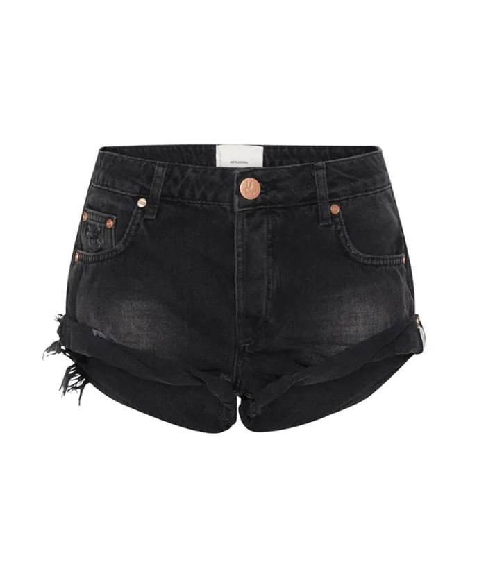 One Teaspoon Denim Shorts Women Worn Black Bandit Low Waist Short