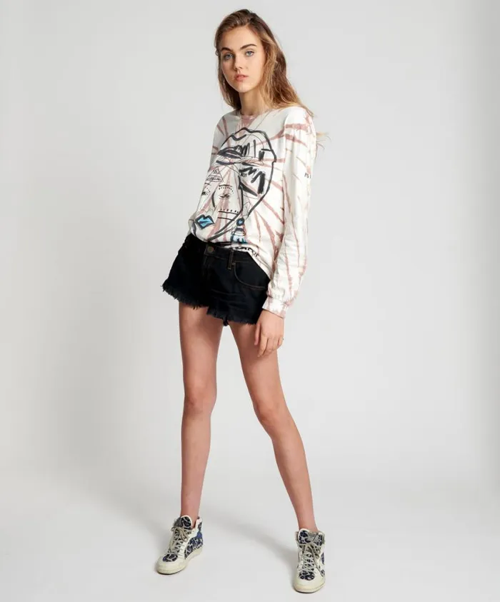 One Teaspoon Denim Shorts Women WORN BLACK DUKES LOW WAIST MINI DENIM SHORTS
