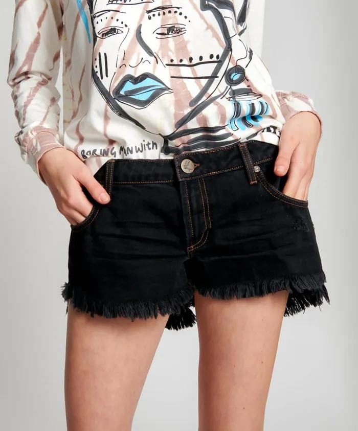 One Teaspoon Denim Shorts Women WORN BLACK DUKES LOW WAIST MINI DENIM SHORTS