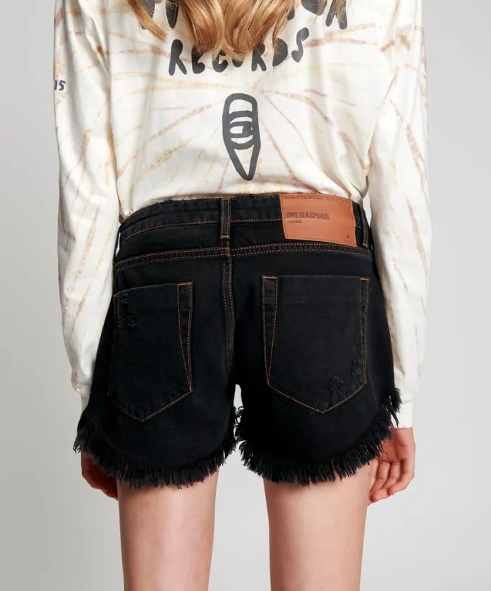 One Teaspoon Denim Shorts Women WORN BLACK DUKES LOW WAIST MINI DENIM SHORTS