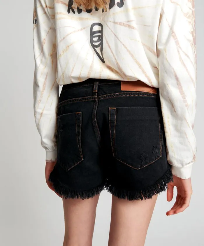 One Teaspoon Denim Shorts Women WORN BLACK DUKES LOW WAIST MINI DENIM SHORTS
