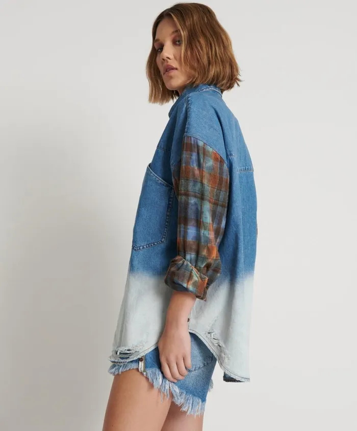 One Teaspoon Denim Tops Women Blue Womens Denim Flannel Shirt 8211 Ciao Blue Revolver