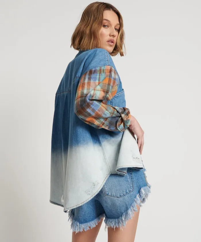 One Teaspoon Denim Tops Women Blue Womens Denim Flannel Shirt 8211 Ciao Blue Revolver