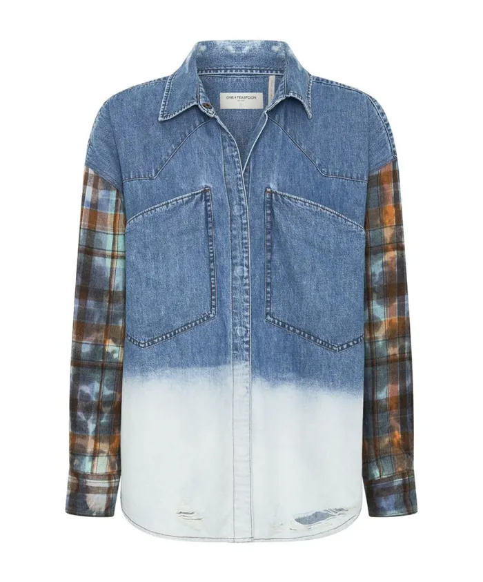 One Teaspoon Denim Tops Women Blue Womens Denim Flannel Shirt 8211 Ciao Blue Revolver