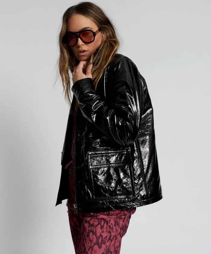 One Teaspoon Jackets Women Black Out Patent Leather Jacket