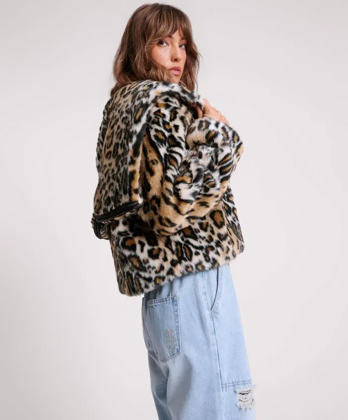 One Teaspoon Jackets Women Faux Leopard Split Hood Jacket