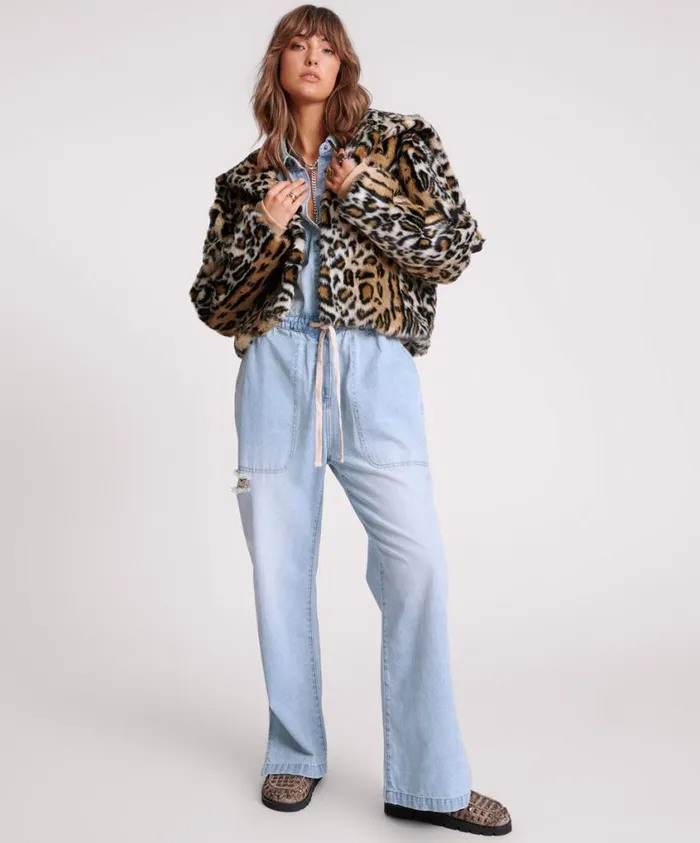 One Teaspoon Jackets Women Faux Leopard Split Hood Jacket