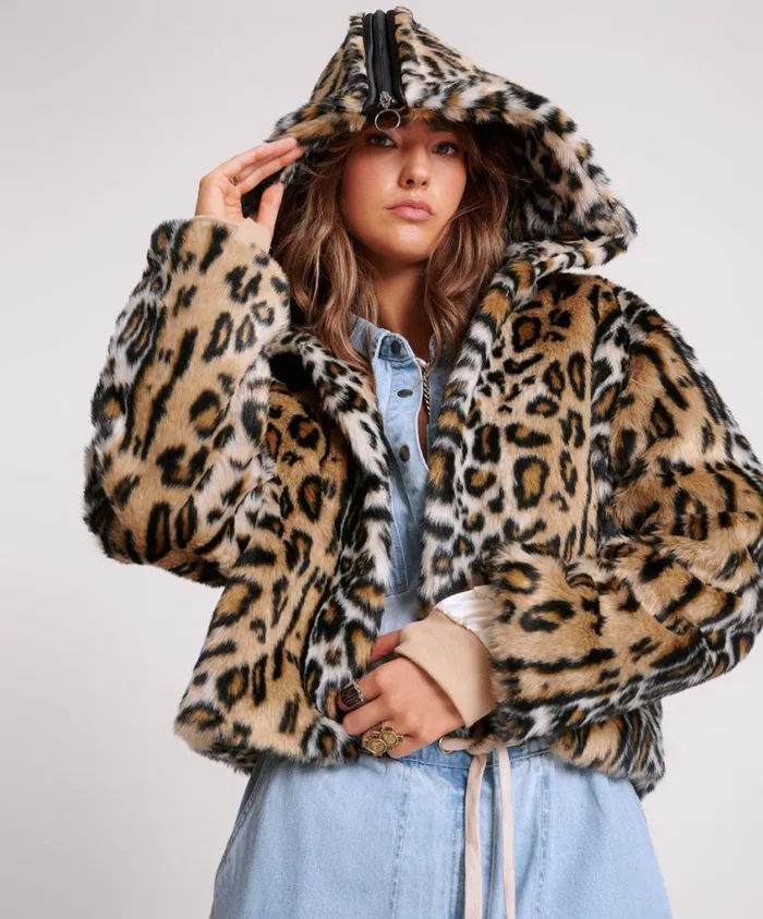 One Teaspoon Jackets Women Faux Leopard Split Hood Jacket