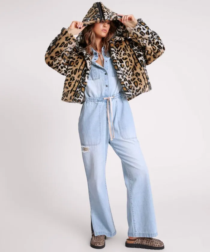One Teaspoon Jackets Women Faux Leopard Split Hood Jacket