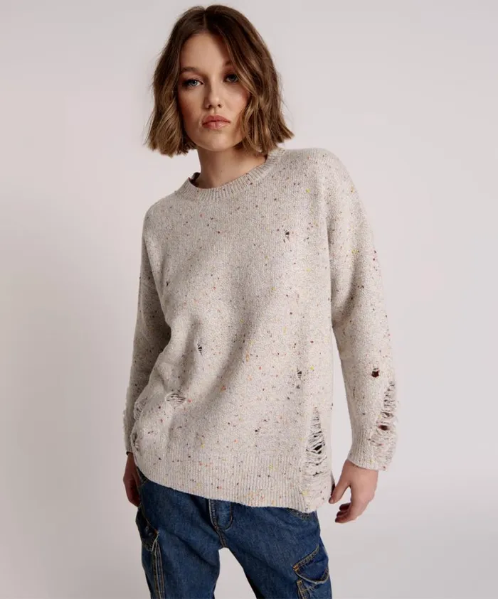 One Teaspoon Knitwear Women Distressed Fisherman Knit Sweater White