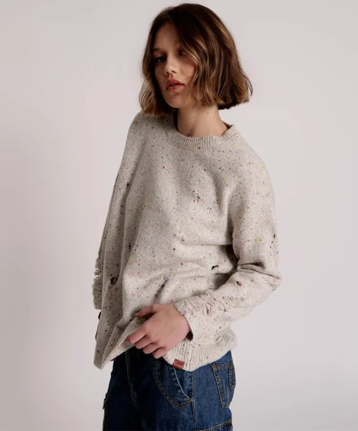 One Teaspoon Knitwear Women Distressed Fisherman Knit Sweater White